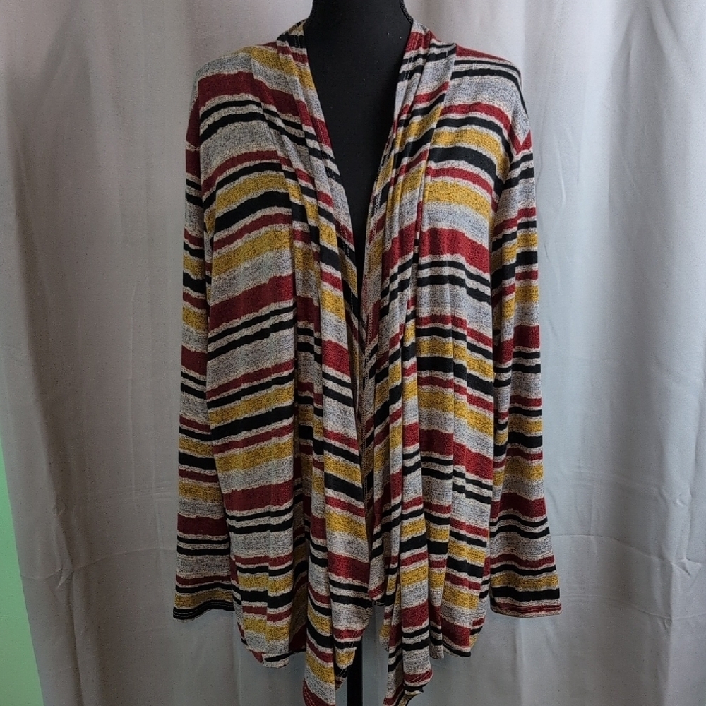 Red‎ and Gold Striped Cardigan Sweater Relaxed Fit